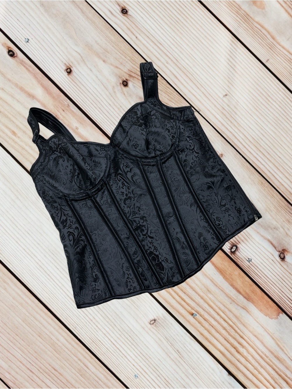 Women’s L black jacquard size zipper corset top - Picture 2 of 13